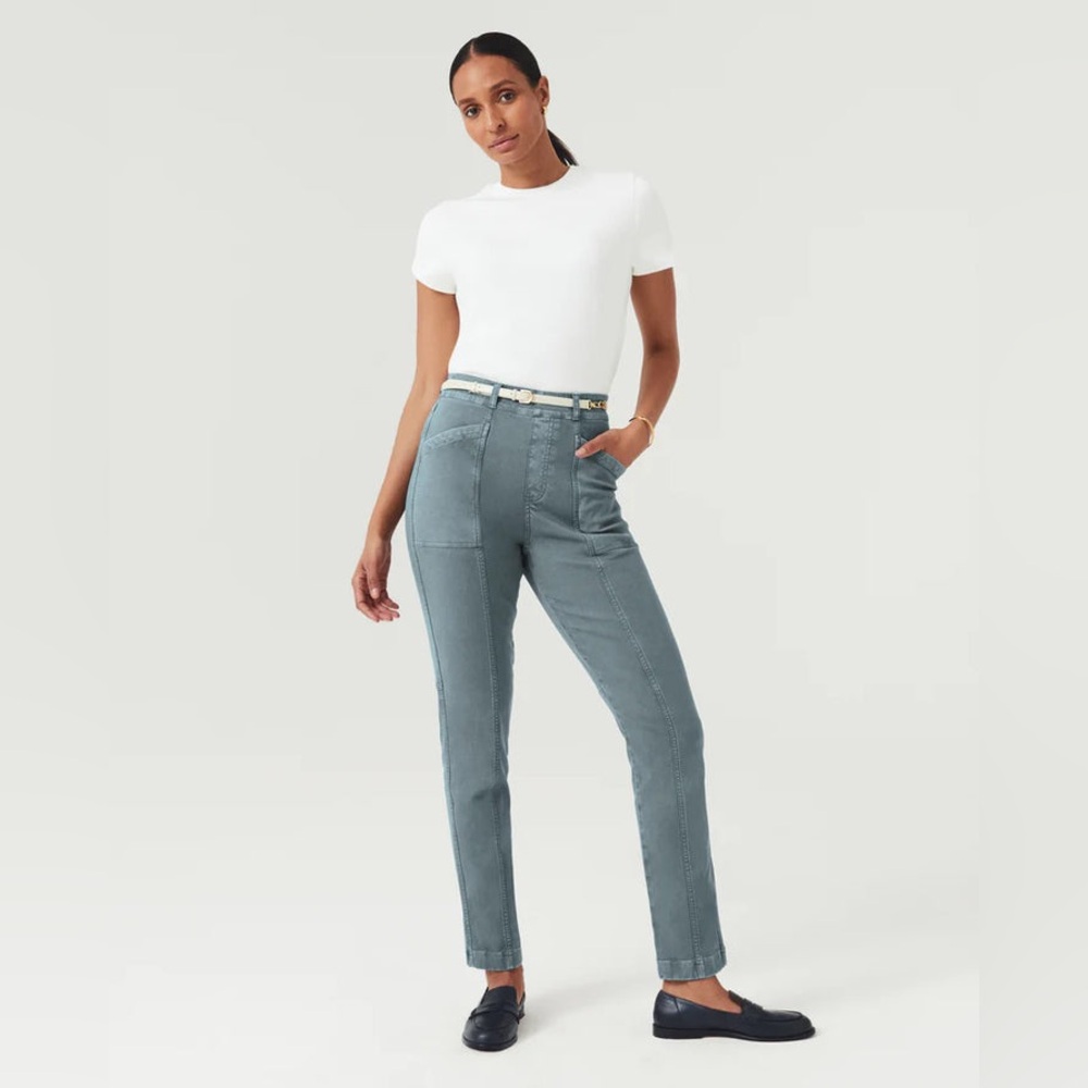 SPANX Twill Straight Leg Pant Hazy Blue Grey Medium
